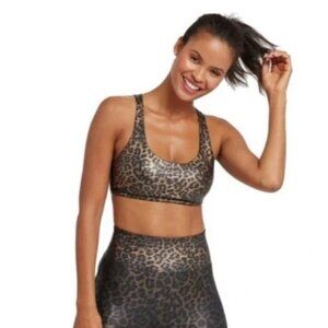 NEW SPANX faux leather printed low impact sports bra animal print shimmer L